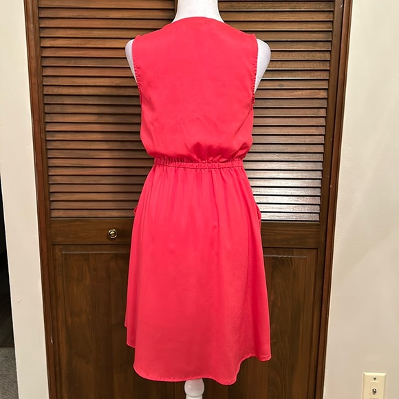 BeBop Red Pullover Elastic Waist Ruffle Collar Summer Dress Size M - Picture 4 of 9